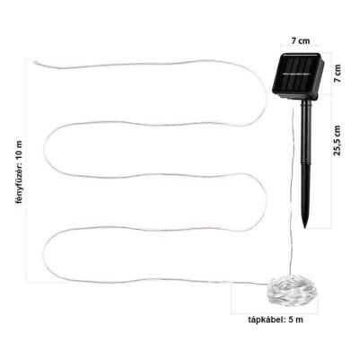 Napelemes fényfüzér hideg fehér 100 LED – 10m