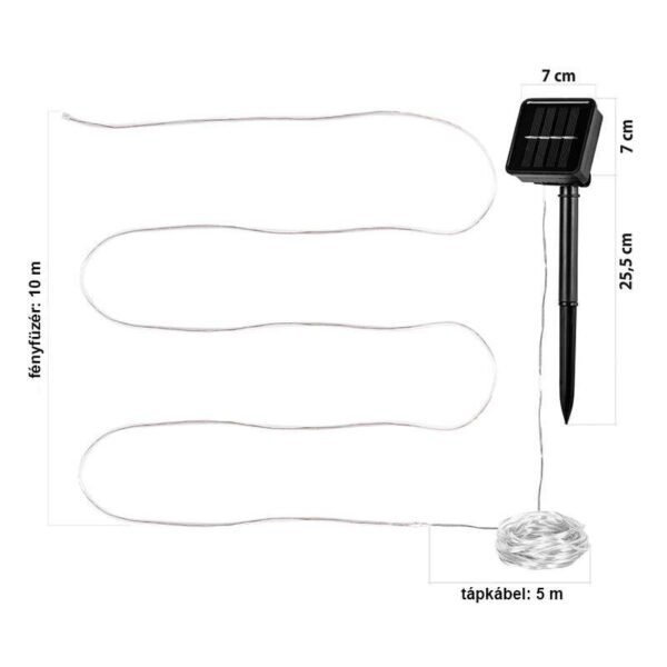 Napelemes fényfüzér hideg fehér 100 LED – 10m