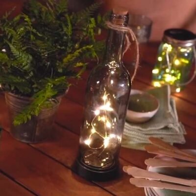 Napelemes LED borosüveg meleg fehér izzókkal