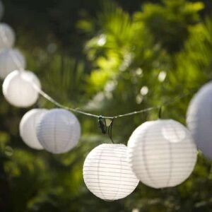 napelemes lampionfüzér meleg fehér led izzókkal 10 fehér lampionnal