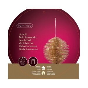 Prémium micro LED karácsonyi gömbdísz juta kötéllel – 14 cm, 30 LED