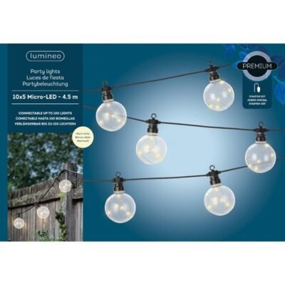 Kültéri micro LED fényfüzér égősor 4,5 m, 10 izzó meleg fehér sorolható