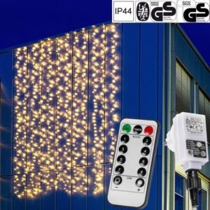 LED-es fényfüggöny, meleg fehér 3x6m (600 LED) – távirányítóval