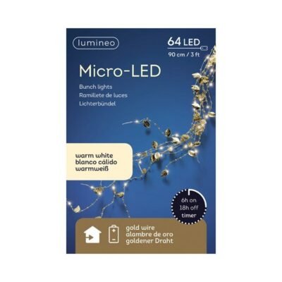Micro led tündérfény gyöngyfüzér köteg, meleg fehér, 90 cm, 64 LED