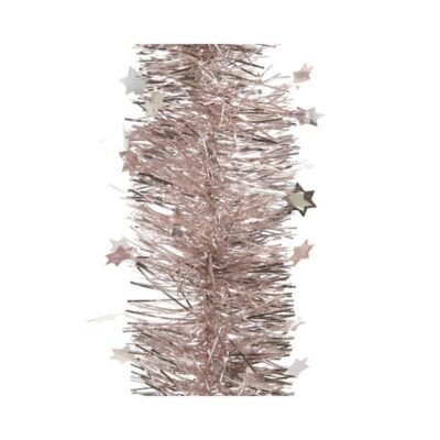 Fenyő girland csillagokkal, pink, 270 x 10 cm