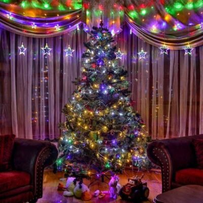 LED csillag fényfüggöny, meleg fehér 0,8x1m (61 LED) – távirányítóval