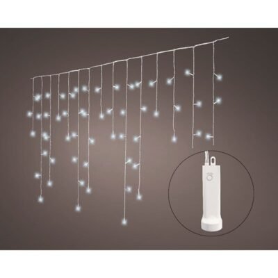LED jégcsap fényfüggöny, elemes, hideg fehér 7m (192 LED)