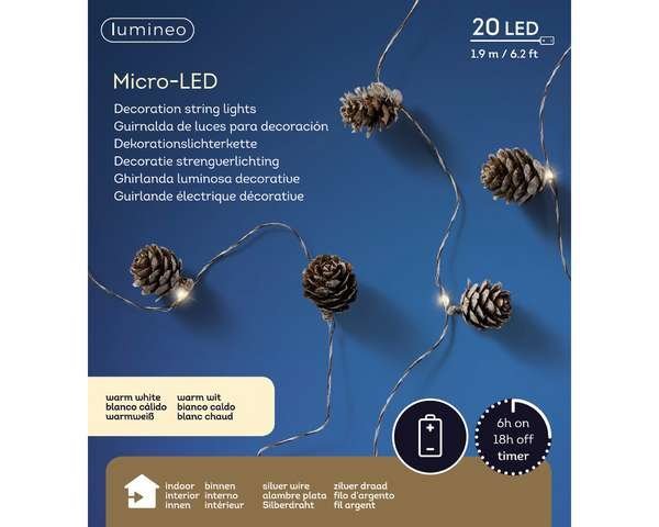 Micro LED toboz fényfüzér 190 cm 20 LED 2 micro led tündérfény toboz