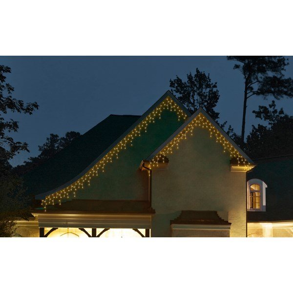 LED jégcsap fényfüggöny meleg fehér, 8 funkció, 20m (490 LED) 2 led kültéri izzósor füzér jégcsap