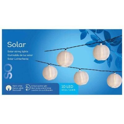 Napelemes lampionfüzér (10 fehér lampion, 10 fehér LED) meleg fehér