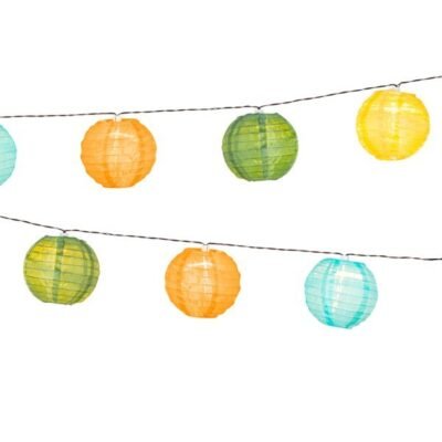 Napelemes lampionfüzér XL (10 színes lampion, 10 meleg fehér LED)