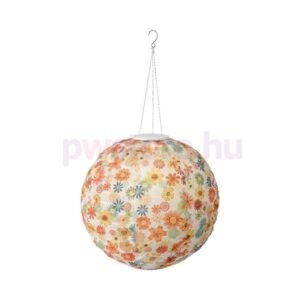Napelemes lampion 40 cm virág mintás B Nincs szükség elektromos hálózatra, a termékek akkumulátora a napsugarak energiáját felhasználva töltődnek fel, a napelemes lampion szürkületkor automatikusan bekapcsolódva több órán keresztül világít. A szolár lámpa gyorsan és egyszerűen elhelyezhető. A LED szolár lampion energiatakarékos, dekoratív kiegészítő lehet terasz vagy filagóra hangulatvilágítására. A termék por és vízálló, IP44 védettséggel rendelkezik, kültéren bárhol elhelyezhető.