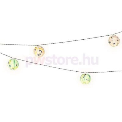Napelemes lampionfüzér (10 fehér lampion, 10 meleg fehér LED)