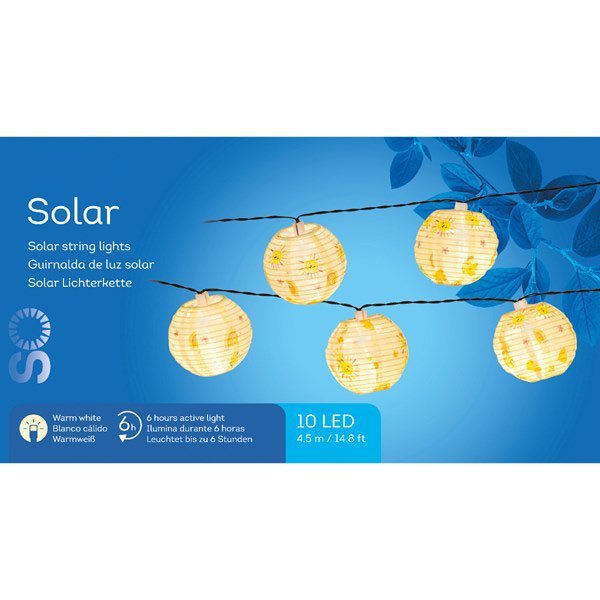 Napelemes lampionfüzér (10 mintás lampion, 10 meleg fehér LED) 4 napelemes lampionfüzér szolár