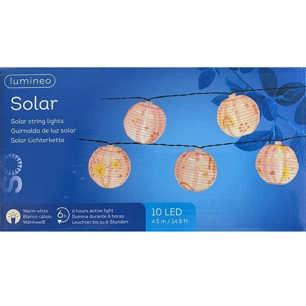 Napelemes lampionfüzér (10 mintás lampion, 10 meleg fehér LED) 2 szolár lampionfüzér