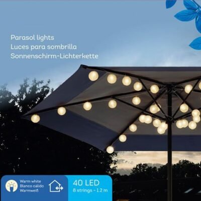 LED fényfüzér napernyőhöz (40 LED), meleg fehér