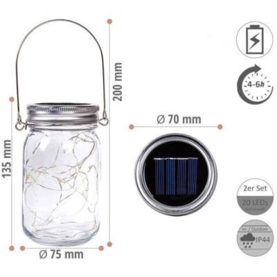 Szolár üveg dekor szett 20 LED 2 db