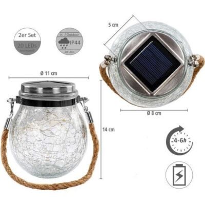 Szolár üveg dekor szett 20 LED 2 db/csomag B