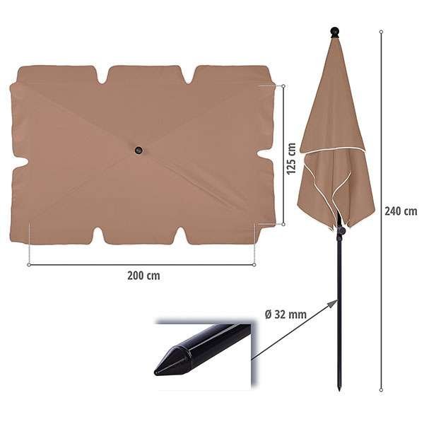 Napernyő dönthető, téglalap alakú 200 x 125 cm, krém 3 200 x 125 cm alapterületű STILISTA® dönthető napernyő téglalap kivitelben hordtáskával együtt.