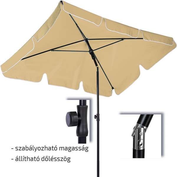 Napernyő dönthető, téglalap alakú 200 x 125 cm, krém 4 200 x 125 cm alapterületű STILISTA® dönthető napernyő téglalap kivitelben hordtáskával együtt.