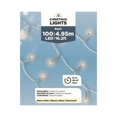 LED fényfüzér, elemes, meleg fehér 4,95m (100 LED)