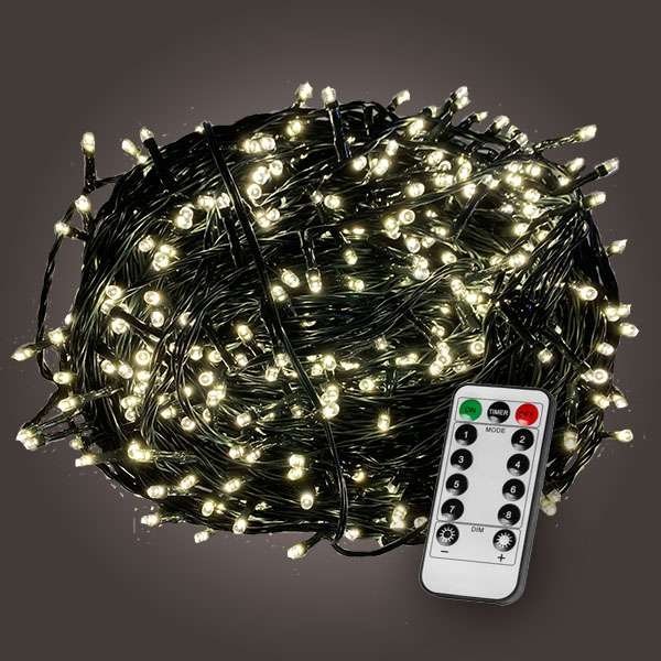 LED fényfüzér meleg fehér 60m (600 LED) zöld kábel, távirányítóval 1 LED fényfüzér meleg fehér 60m (600 LED) zöld kábel, távirányítóval