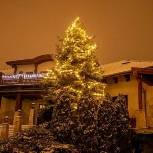 Kültéri fényfüzér, jégcsap, fényfüggöny vagy fényháló: melyiket hová szereld? 3 LED fényfüzér meleg fehér 60m (600 LED) zöld kábel, távirányítóval – 2. kép